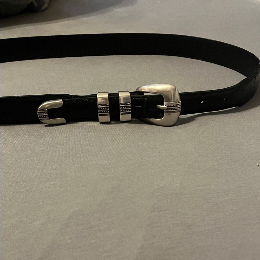 Jos. A. Bank Black Leather Belt with Silver Buckle
